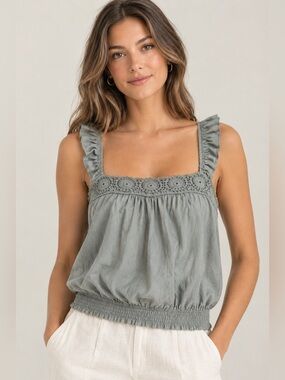 Kimchi Blue Olive Green Crochet-Trim Camisole